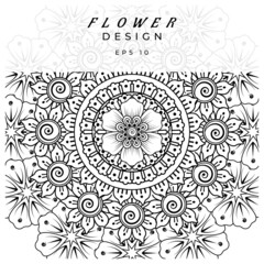 Mehndi flower for henna, mehndi, tattoo, decoration. decorative ornament in ethnic oriental style. doodle ornament. coloring book page.