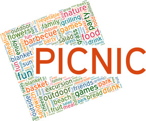Picnic vector illustration word cloud isolated on a white background.