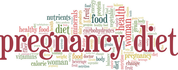 Pregnancy diet vector illustration word cloud isolated on a white background.