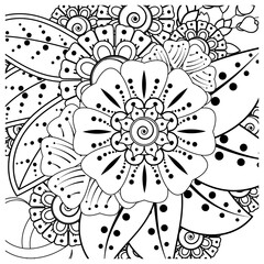 Mehndi flower for henna, mehndi, tattoo, decoration. decorative ornament in ethnic oriental style. doodle ornament. coloring book page.