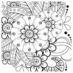 Mehndi flower for henna, mehndi, tattoo, decoration. decorative ornament in ethnic oriental style. doodle ornament. coloring book page.