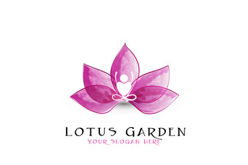 Logo lotus flower watercolor yoga namste spa massage cosmetic industry isolated on white background icon vector web image graphic illustration design business id card