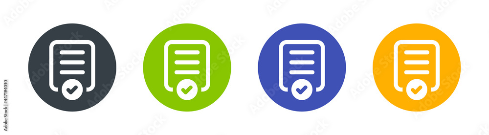 Poster Document page with check icon vector element. Agreement file symbol.