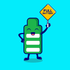Full battery mascot vector cartoon illustration