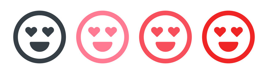 Love icon. Emoji with hearts symbol. Smiling happy face emotion. Vector illustration