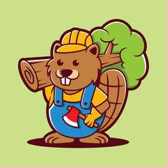 Tree Cutting and Hauling Service Beaver cartoon vector illustration