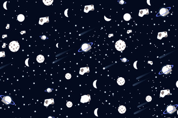 Galaxy illustration background full of stars and planets shining at night