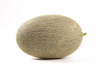 close-up of cut fresh Hami melon fruit isolated on white background.