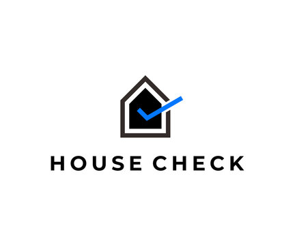 Simple Modern Minimalist Flat House Check logo design icon vector