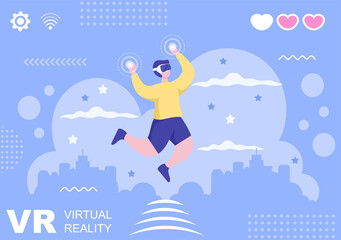 VR Glasses With Game Equipment Simulations Of Travels Through The Virtual Reality World For Entertainment Or Education. Background Vector Illustration