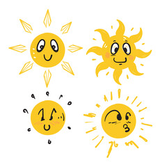 hand drawn doodle Sun characters illustration vector isolated