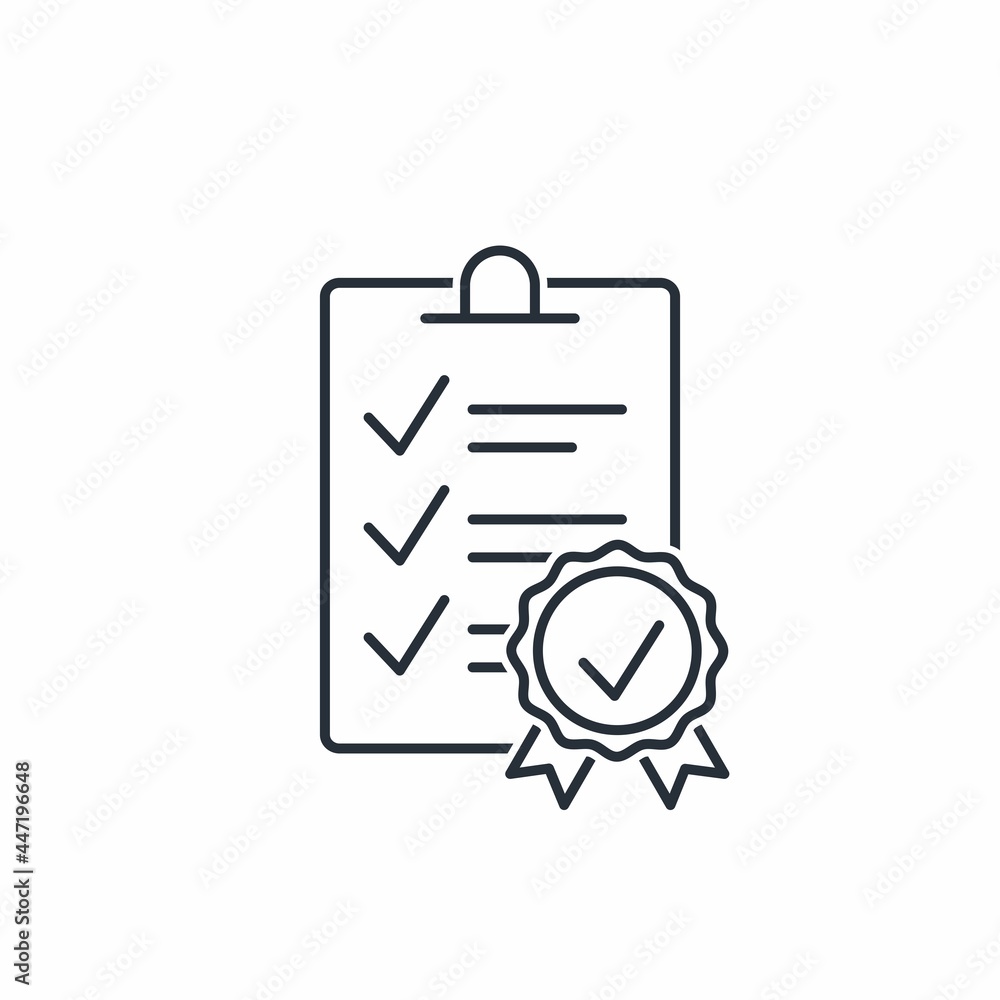 Poster sealed document with checklist. vector linear icon isolated on white background.