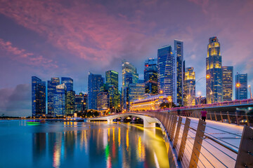 Downtown Singapore city skyline. Cityscape of business district area