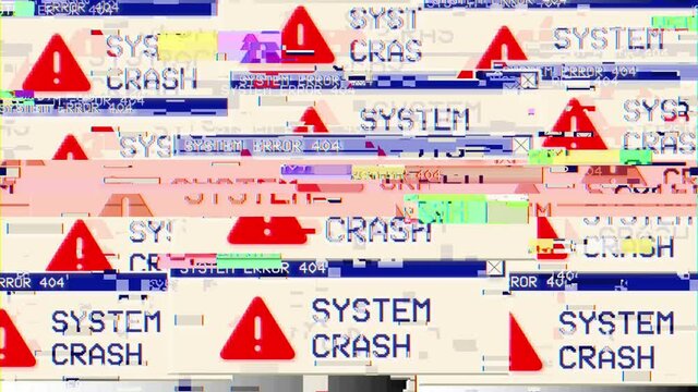 Abstract Hacked system Error, firewall fail, glitched pc screen error message, cyberattack hacking Loop background. computer screen and noise, glitch signal. System failure pop upapplication error.