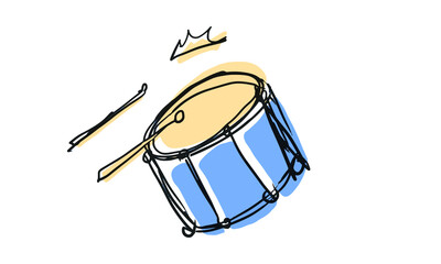 Colored drum illustration on white background. Creative element for design, sticker, poster, etc. Cartoon object illustration in vector graphic.