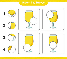 Match the halves. Match halves of Cocktail. Educational children game, printable worksheet, vector illustration