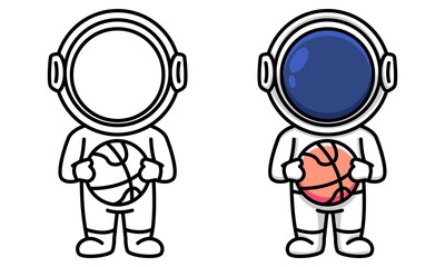 astronaut holding basketball coloring page for kids