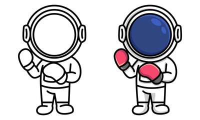 astronaut wearing boxing gloves sport coloring page for kids