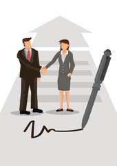 Business people shaking hands and signed contract.
