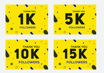 set of thank you followers colorful banner. Thank you followers Banners, 1000, 5000, 10000. 15000 followers, social midea banner