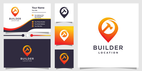 Builder logo location with creative gradient shape Premium Vector