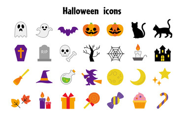 フラットなハロウィンアイコンセット　Halloween Flat Icons Vector Art