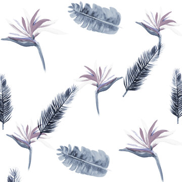 Azure Pattern Design. Cobalt Tropical Plant. Gray Floral Plant. Navy Flora Textile. Blue Decoration Foliage. White Wallpaper Plant. Indigo Spring Vintage.