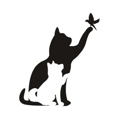 Vector icons of dog cats and bird silhouettes. Illustration of Peaceful Animal Life