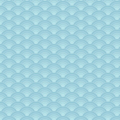 Seamless pattern pastel blue wave Japanese style. Fish scales background. Illustration flat art design.