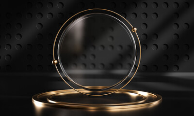 Podium Stage Circle Glass Black Gold Display Product 3D Rendering © natanaelginting