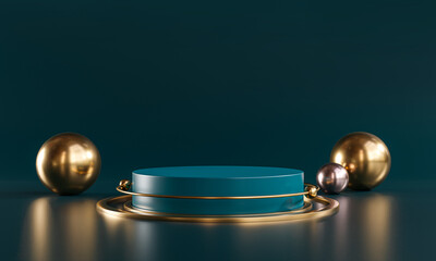 Podium Stage Gold Sphere Dark Teal Display Product 3D Rendering © natanaelginting