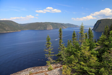 Aerial view of Saguenay Fjord in Quebec, Canada