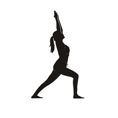 Vector icon silhouette Yoga Warrior movement that women do. Suitable for Yoga Studio Logo