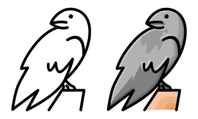 Cute crow coloring page for kids