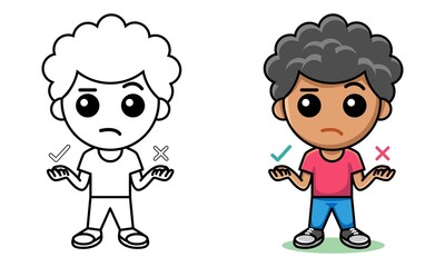boy thinking of choices coloring page for kids