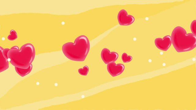 Pink caramel hearts flying on yellow background