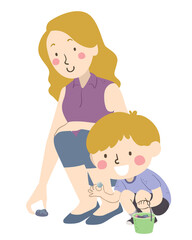 Kid Boy Mom Picking Cool Rocks Illustration