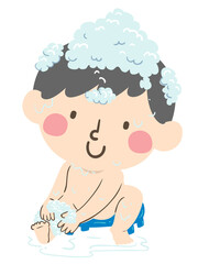 Kid Boy Bath Legs Scrub Sitting Illustration