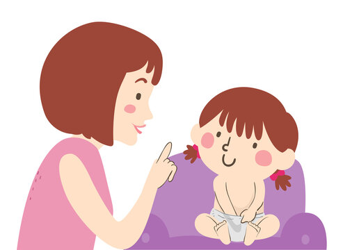Girl Toddler Mom Touch Private Part Illustration