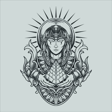 tattoo and t shirt design black and white hand drawn egyptian goddess engraving ornament