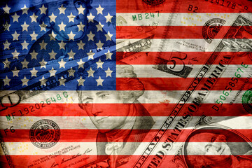 Flagge von USA und Dollar Geldscheine