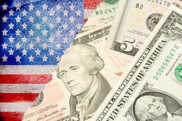 Flagge von USA und Dollar Geldscheine