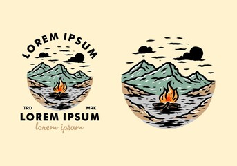 Mountain and bonfire illustration drawing