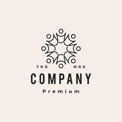 eight people team work family hipster vintage logo vector icon illustration