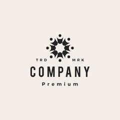 eight people team work family hipster vintage logo vector icon illustration