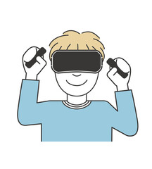 Man enjoy entertainment with VR goggles headset and controllers