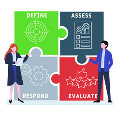 Flat design with people. DARE - Define Assess Respond Evaluate acronym. business concept background. Vector illustration for website banner, marketing materials, business presentation, online advertis