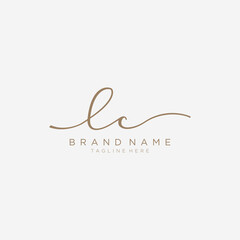 Letter LC gold Initial handwriting design logo template.