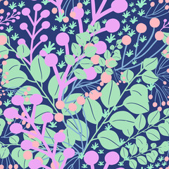 spring summer leaves vector seamless repeat pattern. The nature-inspired happy and colorful greenerry tropical dense pattern