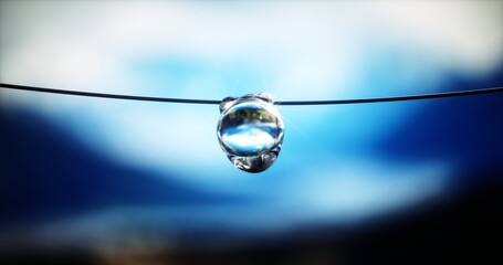 Dew drop on the wire closeup 3d-rendering